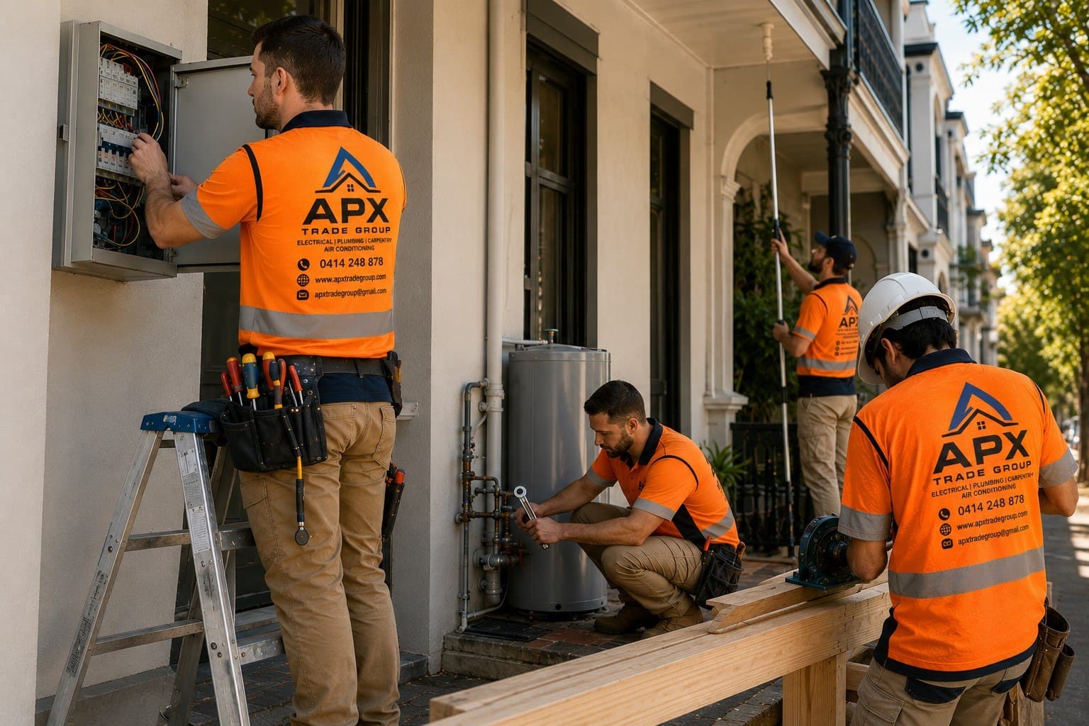 APX Trade Group tradies on the job — electrical, plumbing and carpentry across Sydney