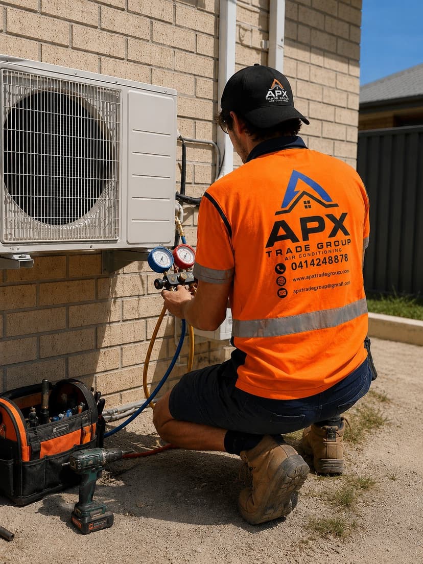 APX technician installing split system air conditioner