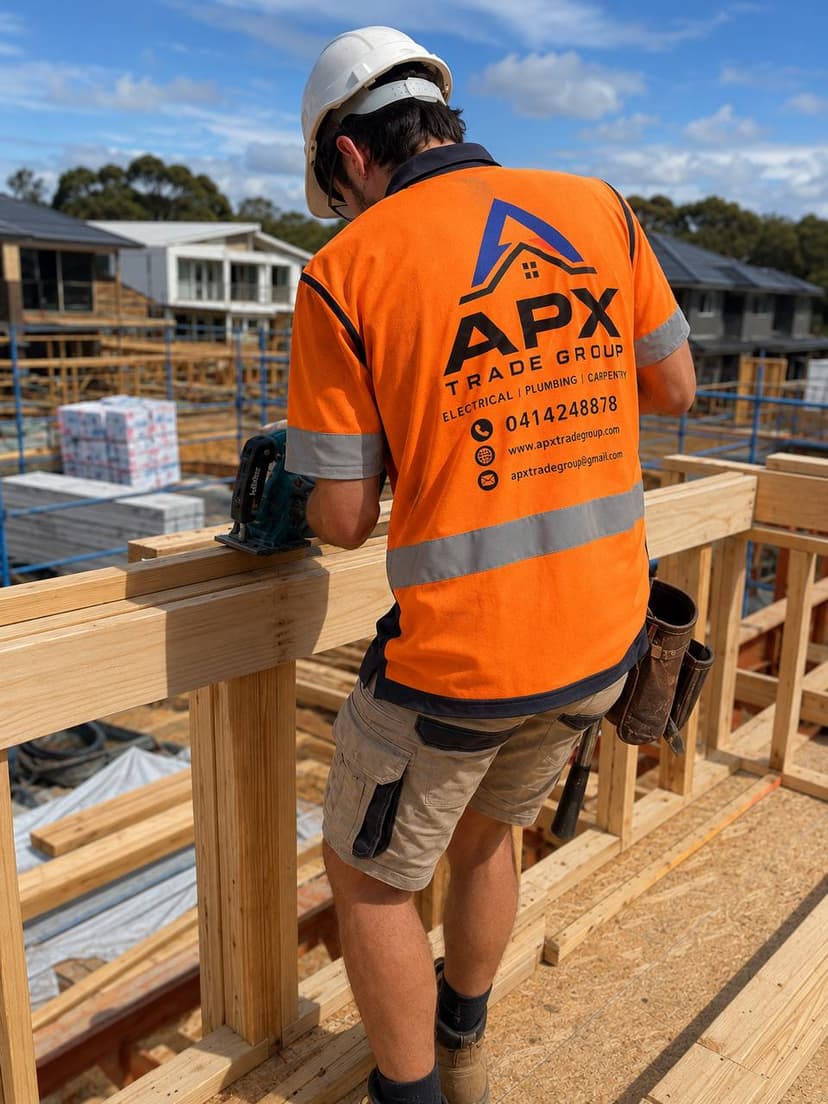 Carpenter installing custom built-in timber shelving
